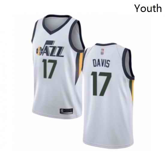 Youth Utah Jazz 17 Ed Davis Swingman White Basketball Jersey Association Edition